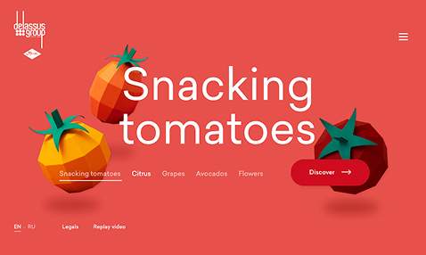 oragami tomatoes on red background