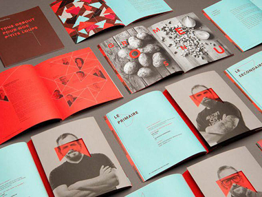 red, grey, turquoise magazine layouts